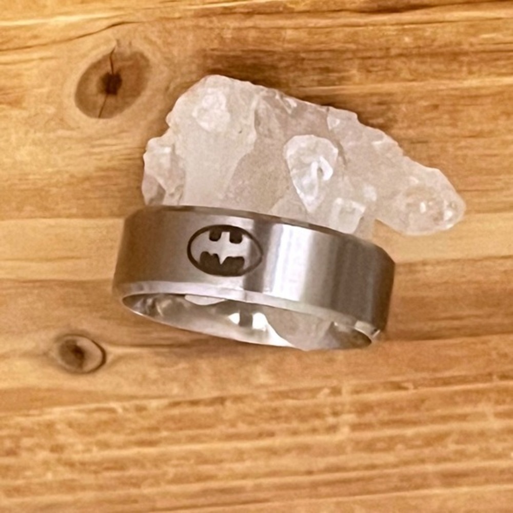 Silver Tungsten Batman Symbol Ring Band-Unisex-Size 12-DC Comic Jewelry-Gift-New